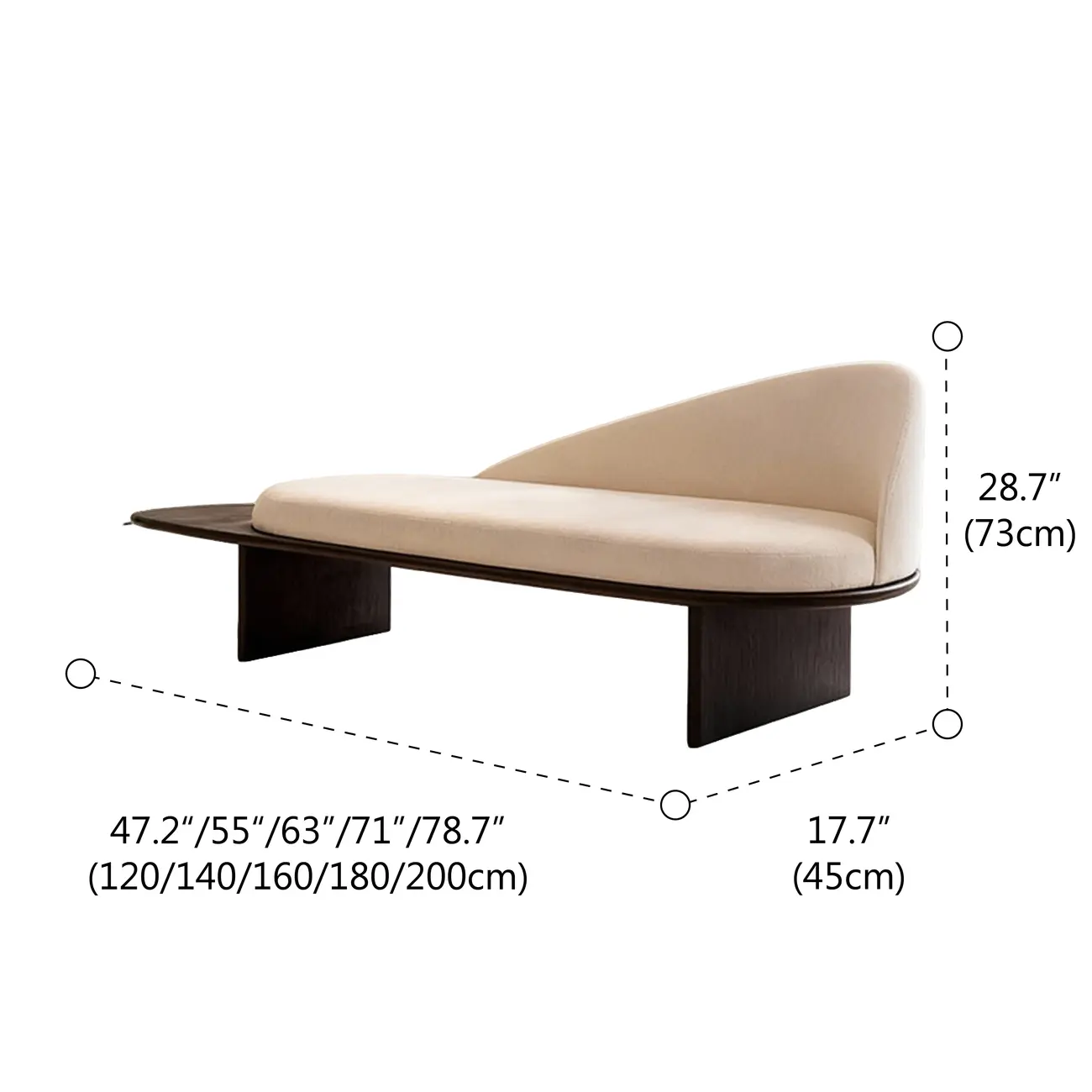 Modern Organic Shape Upholstered Bench with Backrest #size