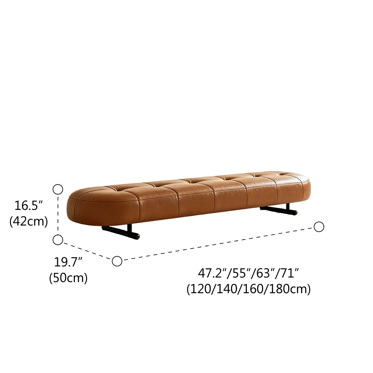 Top-Grain Leather Modern Upholstery Bench for Bedroom #size