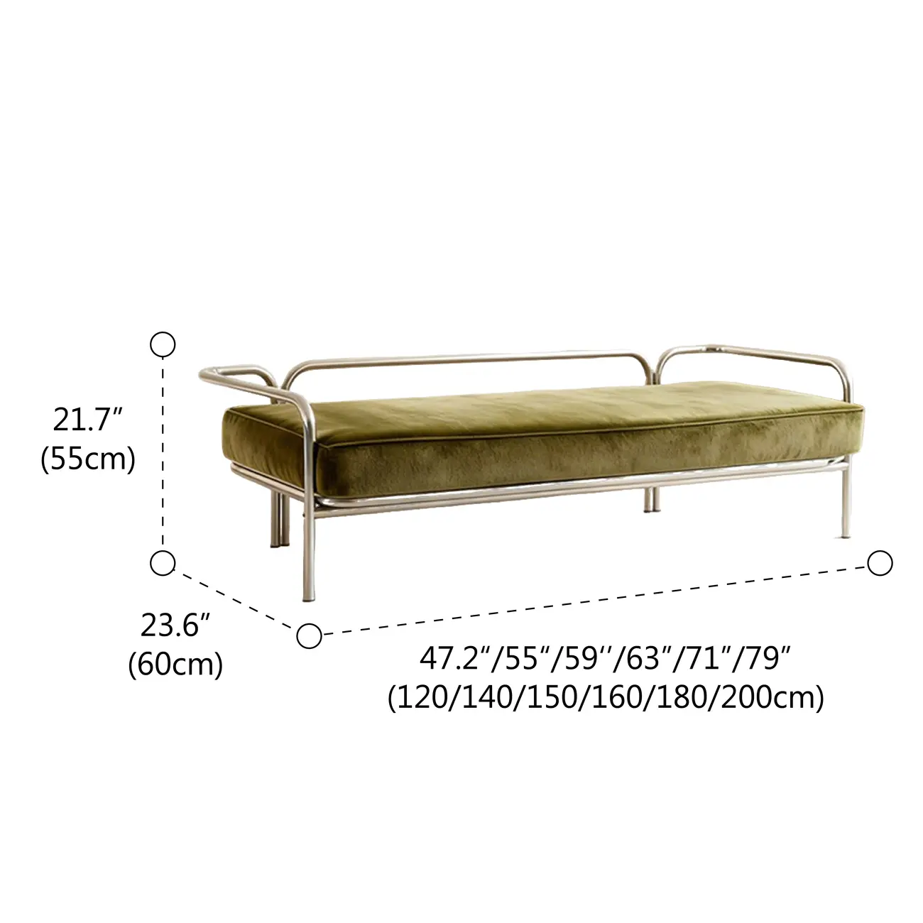 Modern Industrial Upholstery Bedroom Bench with Armrest #size