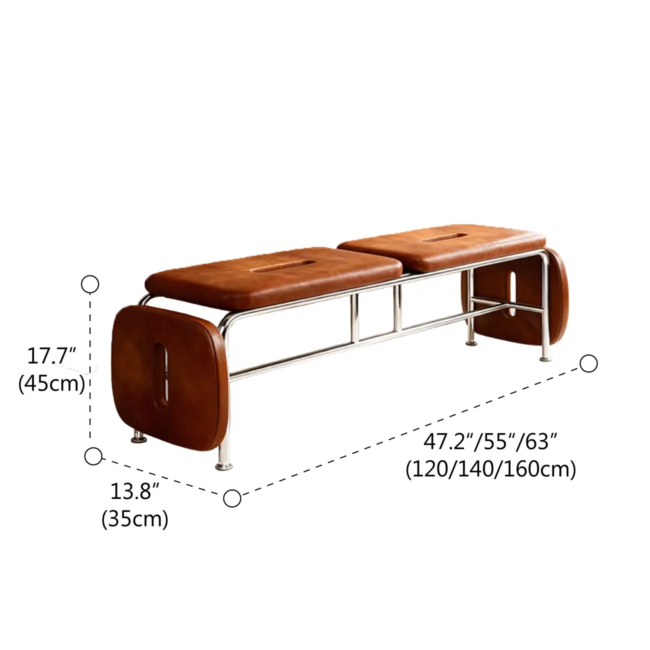 Genuine Leather Minimalist Backless Bench With Stainless Steel Legs #size