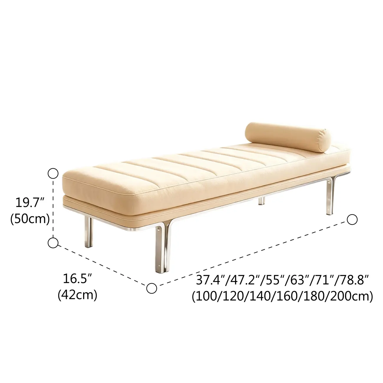 Minimalist Top-grain Leather Bedroom Bench With Bolster Pillow #size