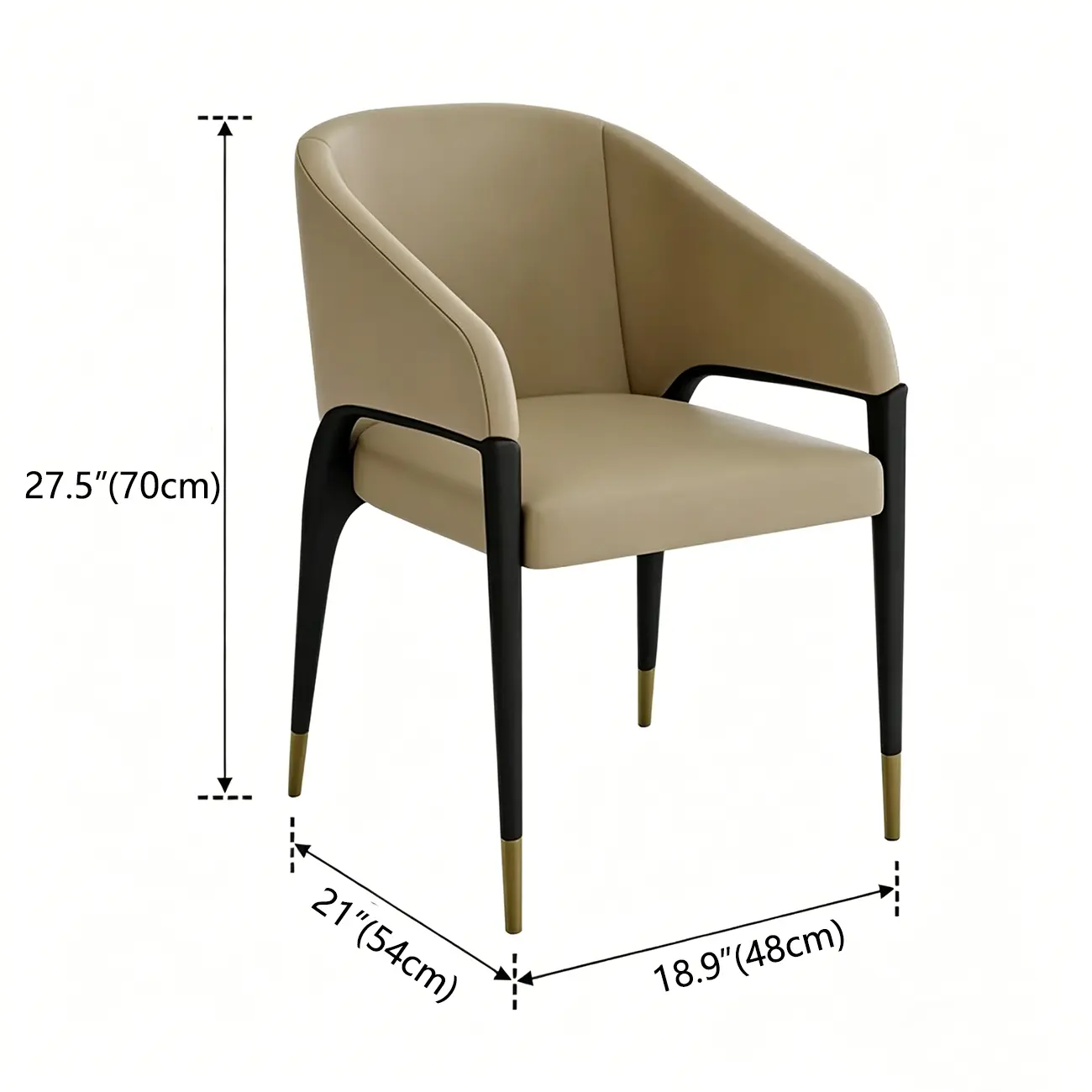 Minimalist Curved Back Vegan Nappa Leather Arm Dining Chair #size