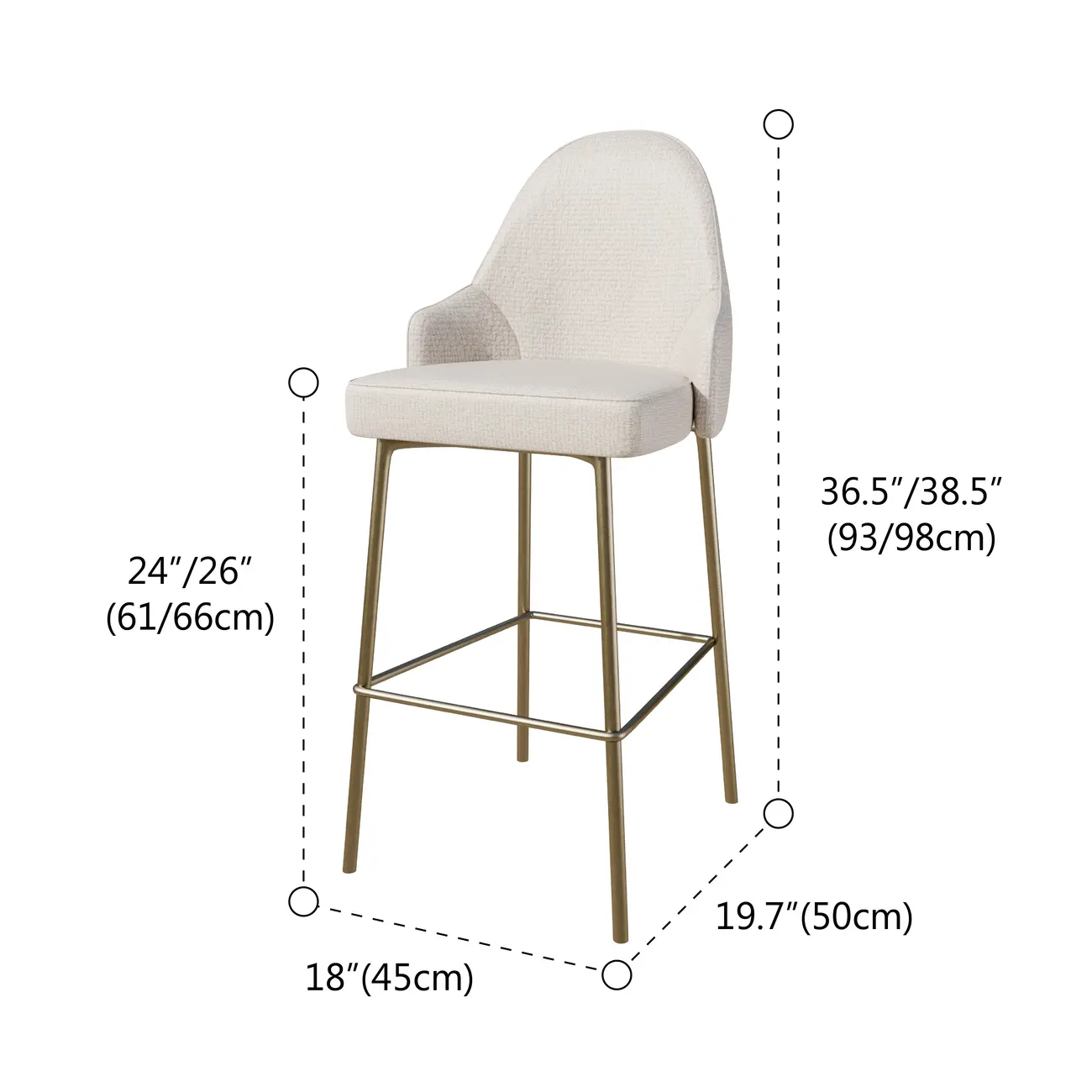 Mid Century Modern Ergonomic Curved Back Counter Stools Metal Frame #size