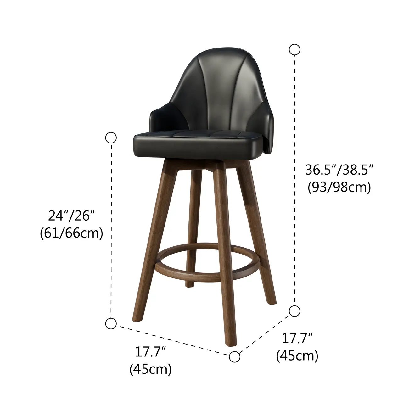 Swivel Mid Century Modern Counter Stools Bouclé & Faux Leather #size
