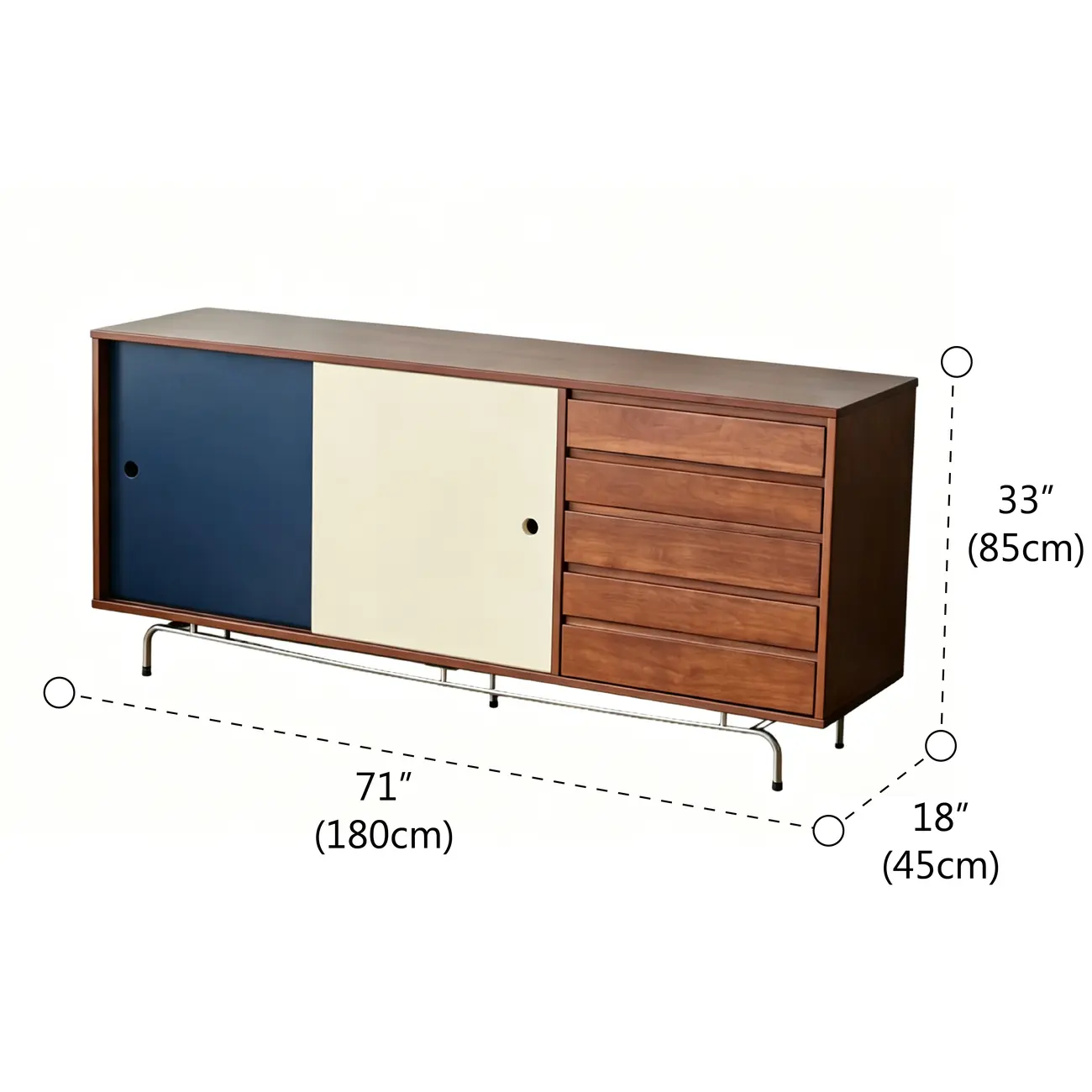 Mid-Century Modern Wood Storage TV Stand with Sliding Doors #size