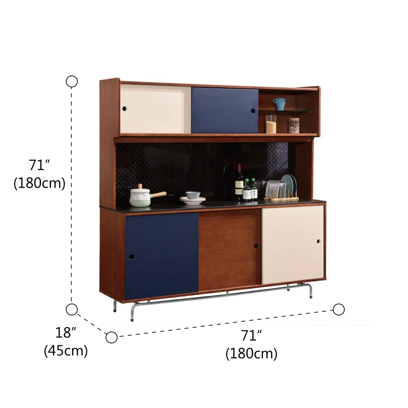 Mid-Century Modern Wood Sideboard with Stone Top and Storage #size