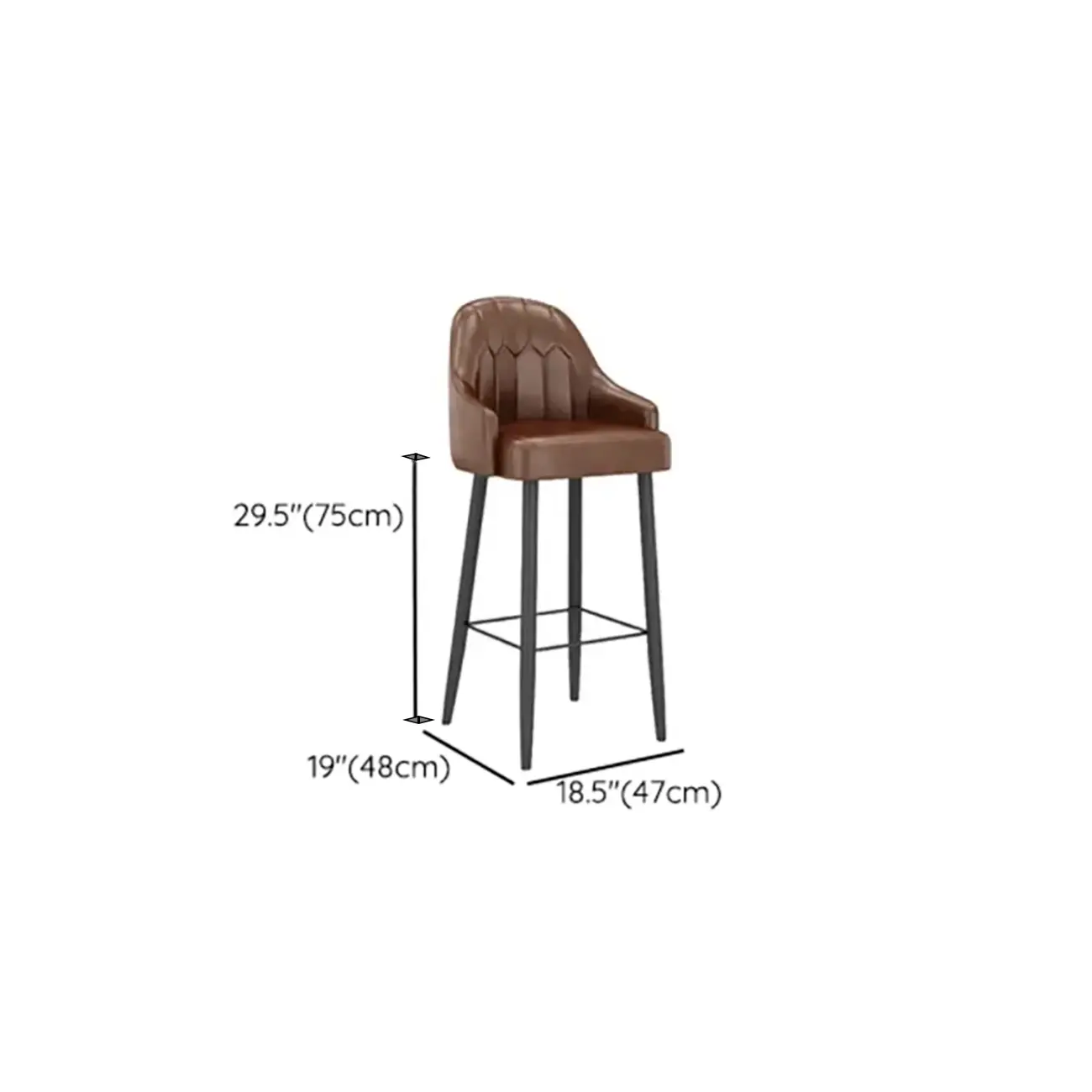 Mid-century Modern Saddle Brown Bucket Upholstered Leather Bar Stools #size