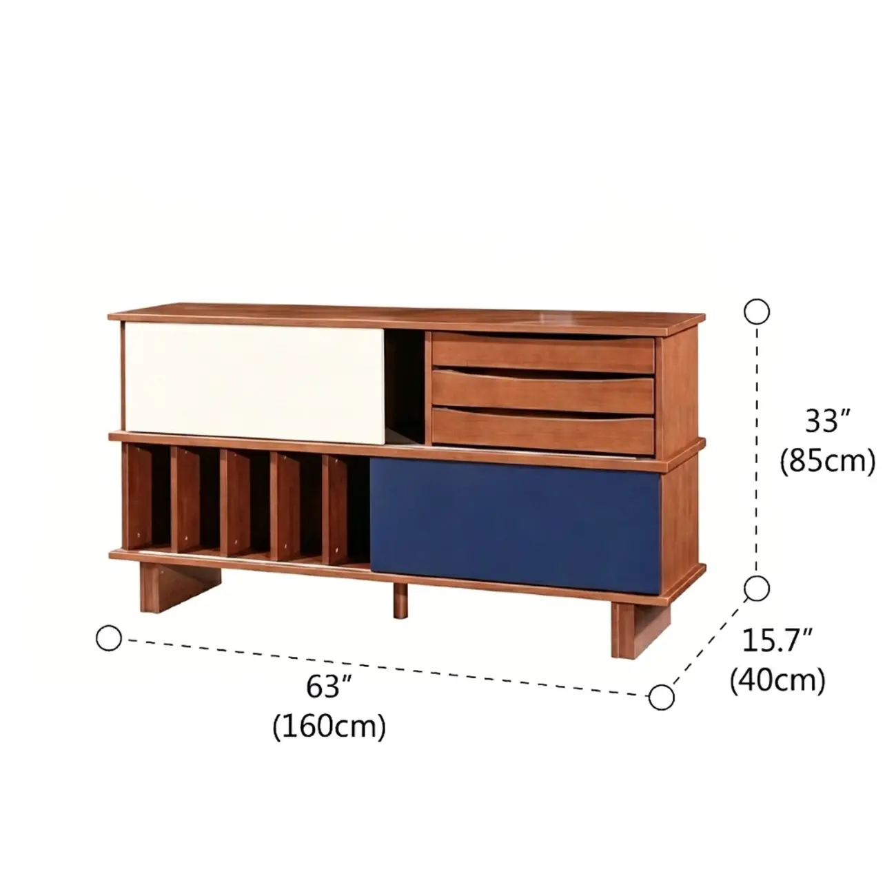 Mid-Century Modern Solid Wood Storage Cabinet with 3 Drawers #size