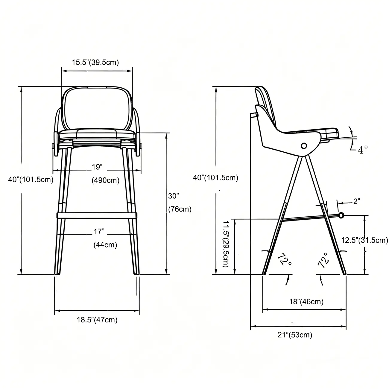 Modern Industrial Curved Back 30" Bar Stool With Footrest #size