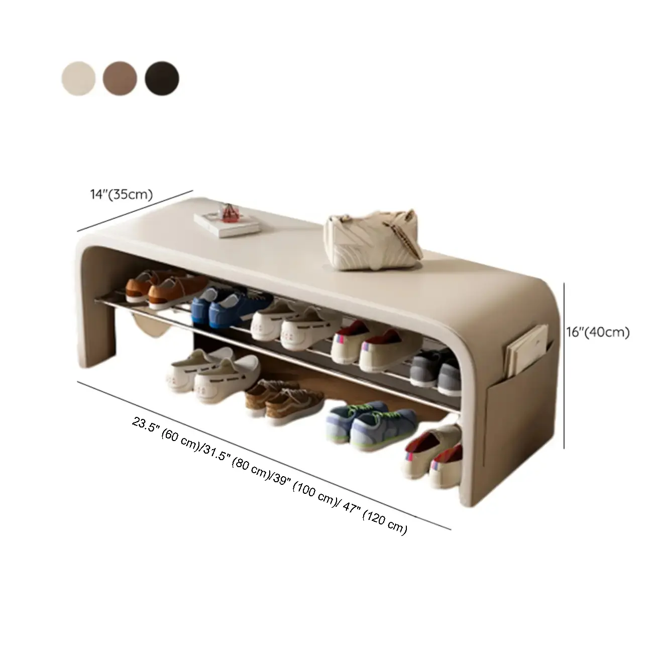 Arched Faux Leather Cushioned Storage Entryway Bench #size