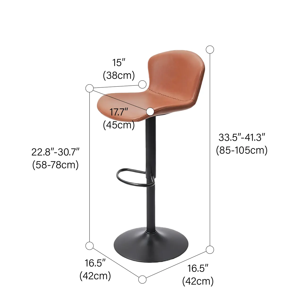Industrial Waterproof Pu Leather Adjustable Swivel Bar Stool #size