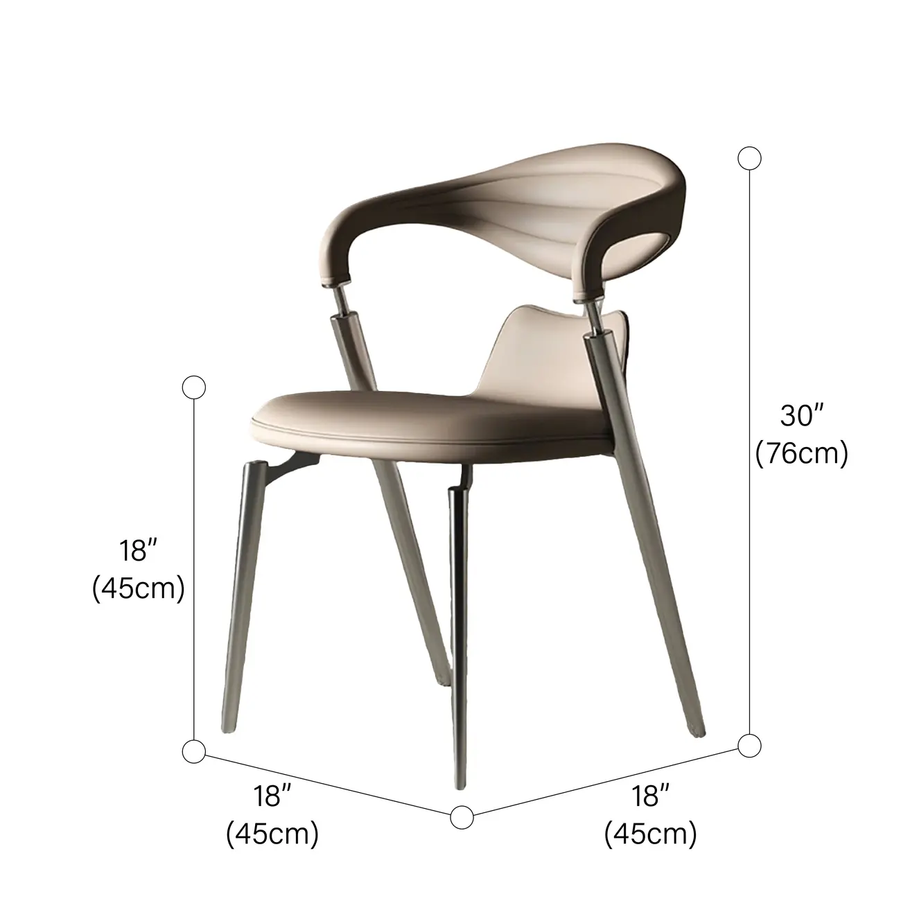 Luxury Curved Open Back Faux Leather Dining Chair Stainless Steel Legs #size
