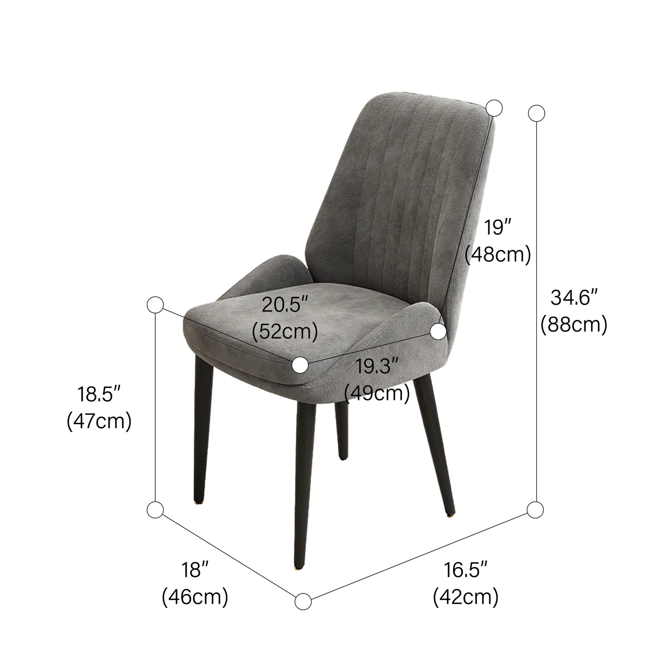 Contemporary Mid-back Chenille Fabric Upholstered Dining Chairs #size