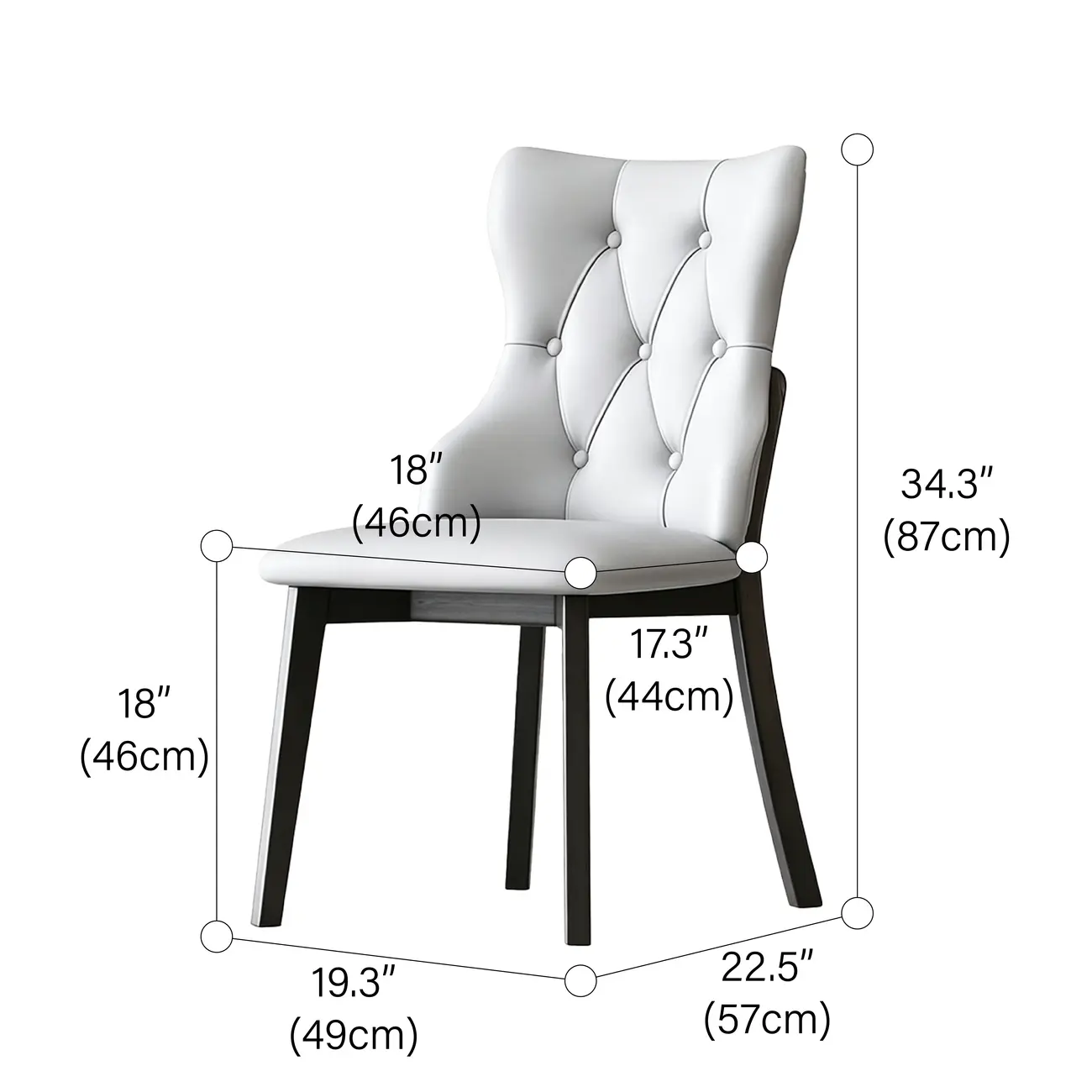 Modern Curved Back Leather Dining Chair with Solid Wood Legs #size