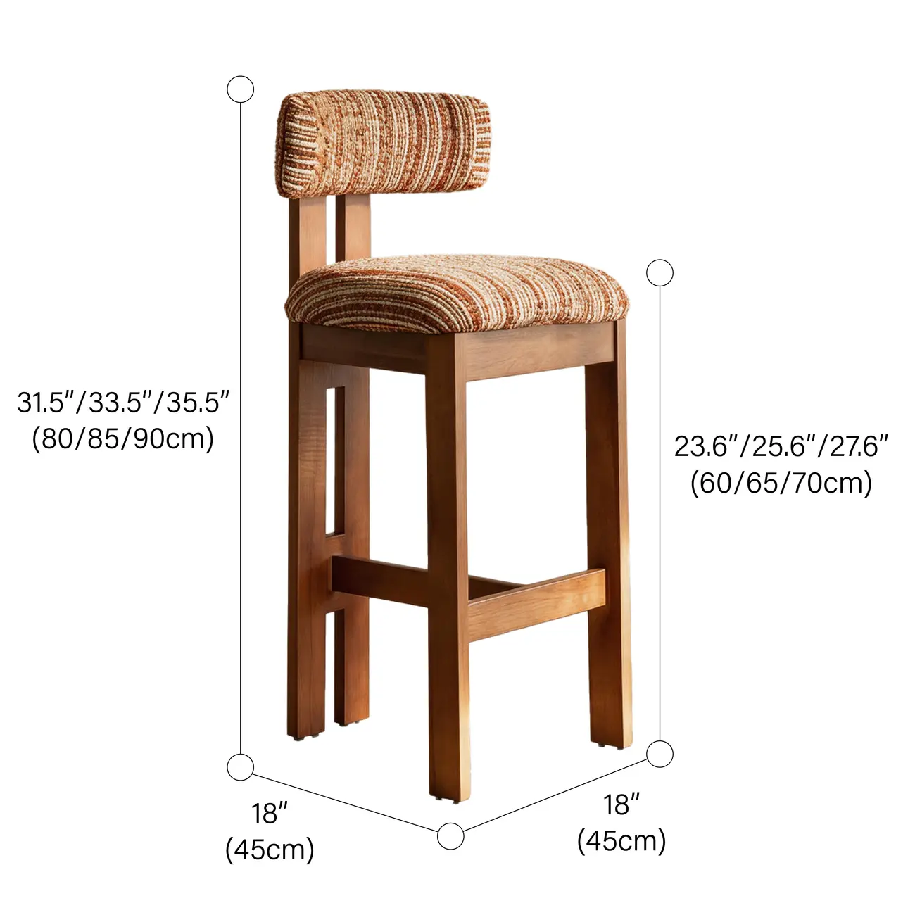 Mid-Century Modern Curved Back Wood Counter Height Bar Stools #size