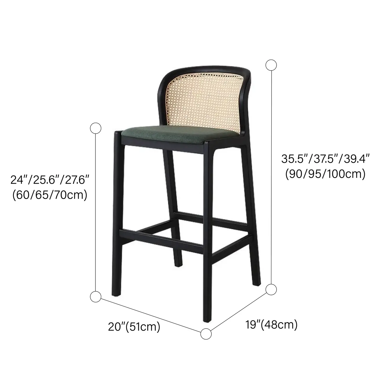 Organic Modern Curved Woven Counter Stools Solid Wood Frame #size