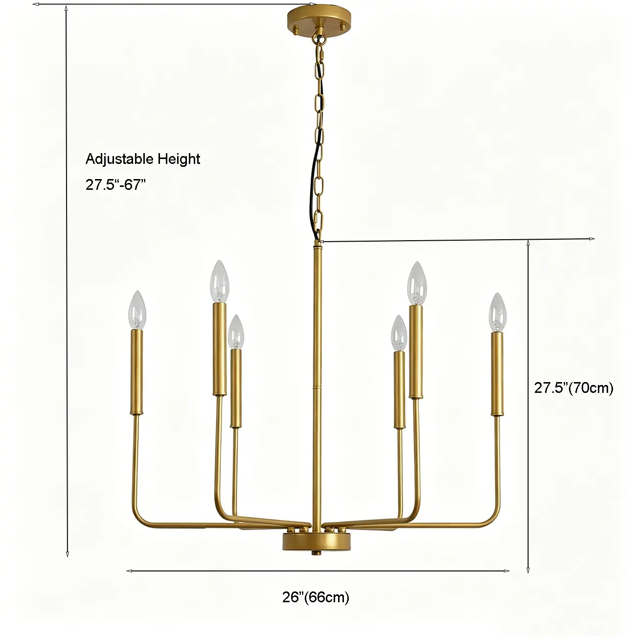 Minimalist Iron Candle-style Chandelier Adjustable Chain Height #size