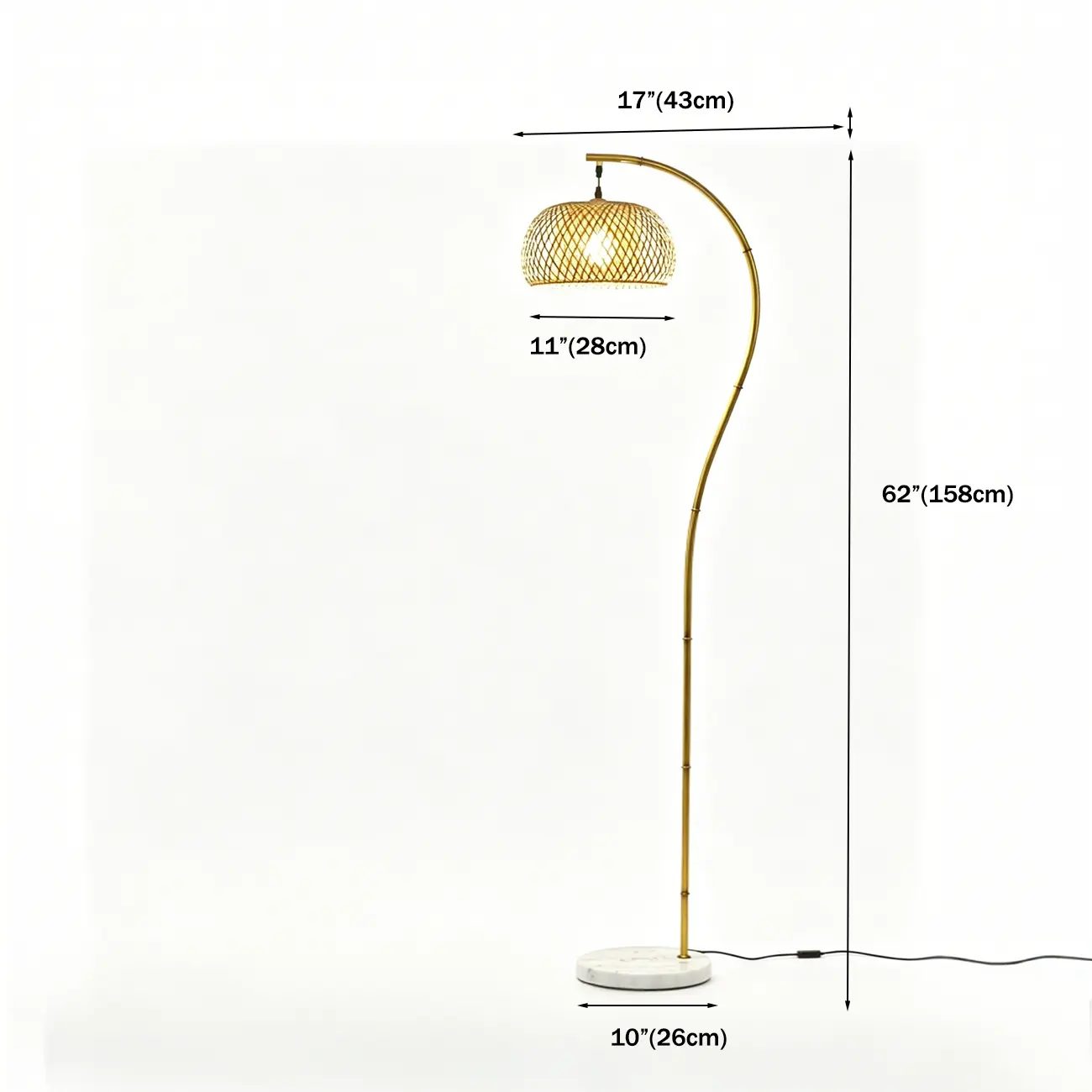 Japandi Modern 62"H Hand-woven Bamboo Shade Arched Floor Lamp #size