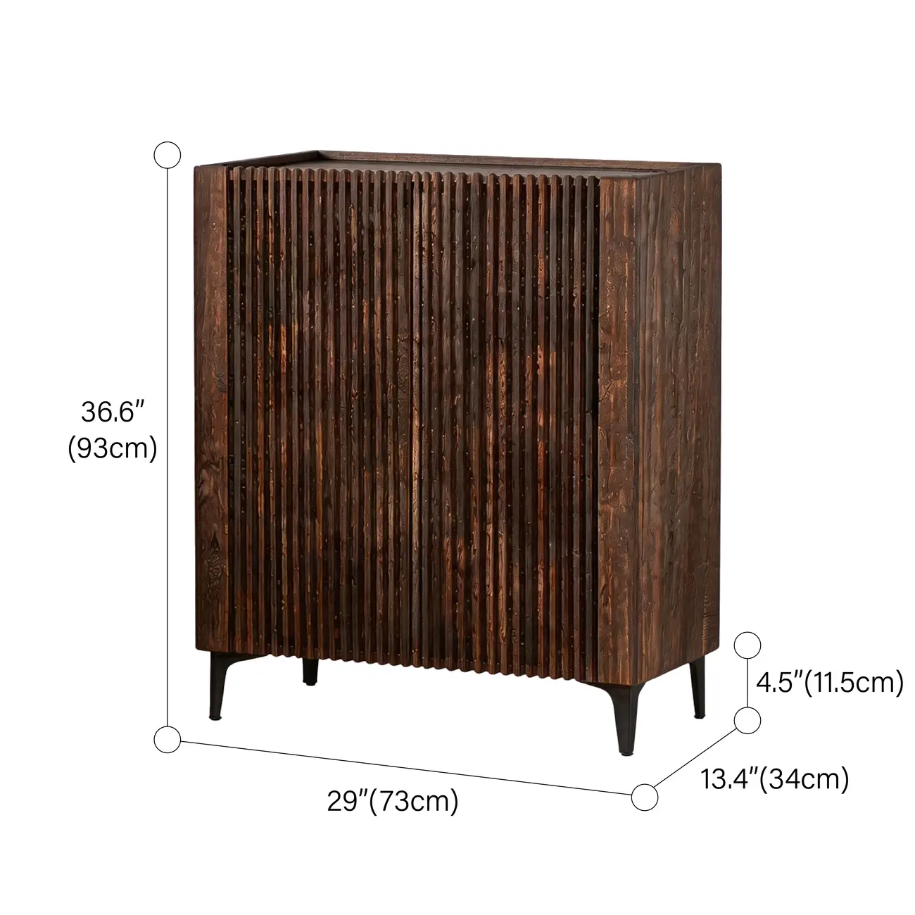 Mid-Century Modern Slatted Solid Wood Shoe Cabinet #size