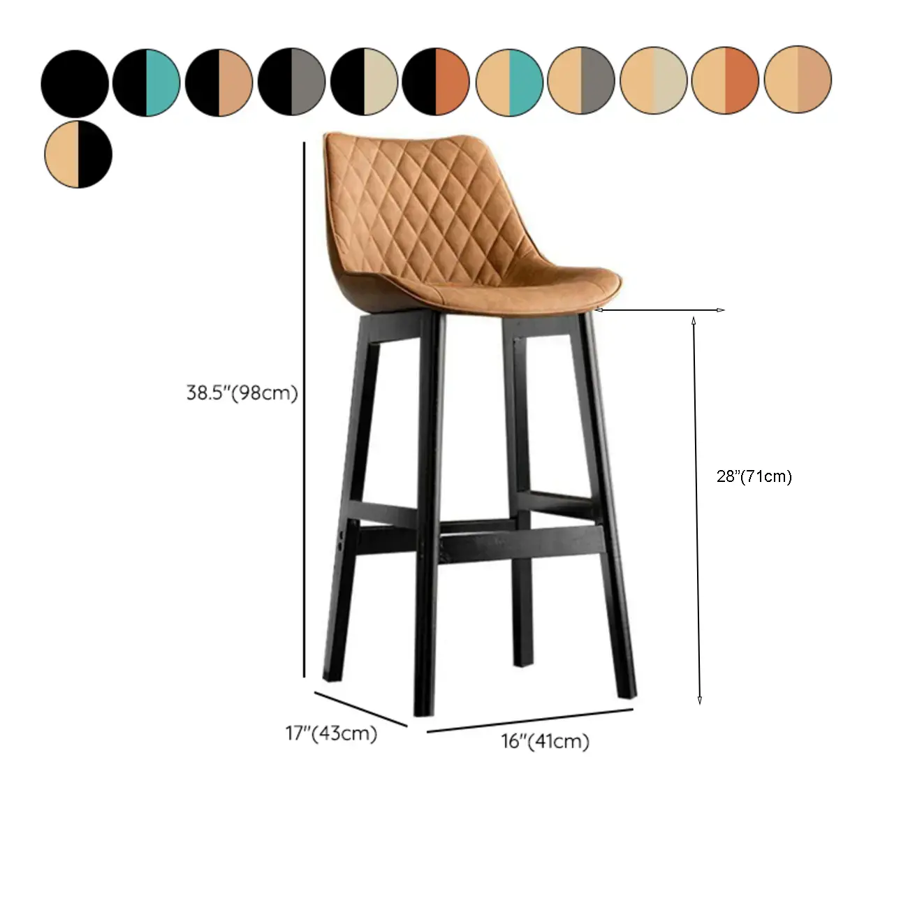 Modern Wood Tufted Upholstered Leather Bar Stools #size