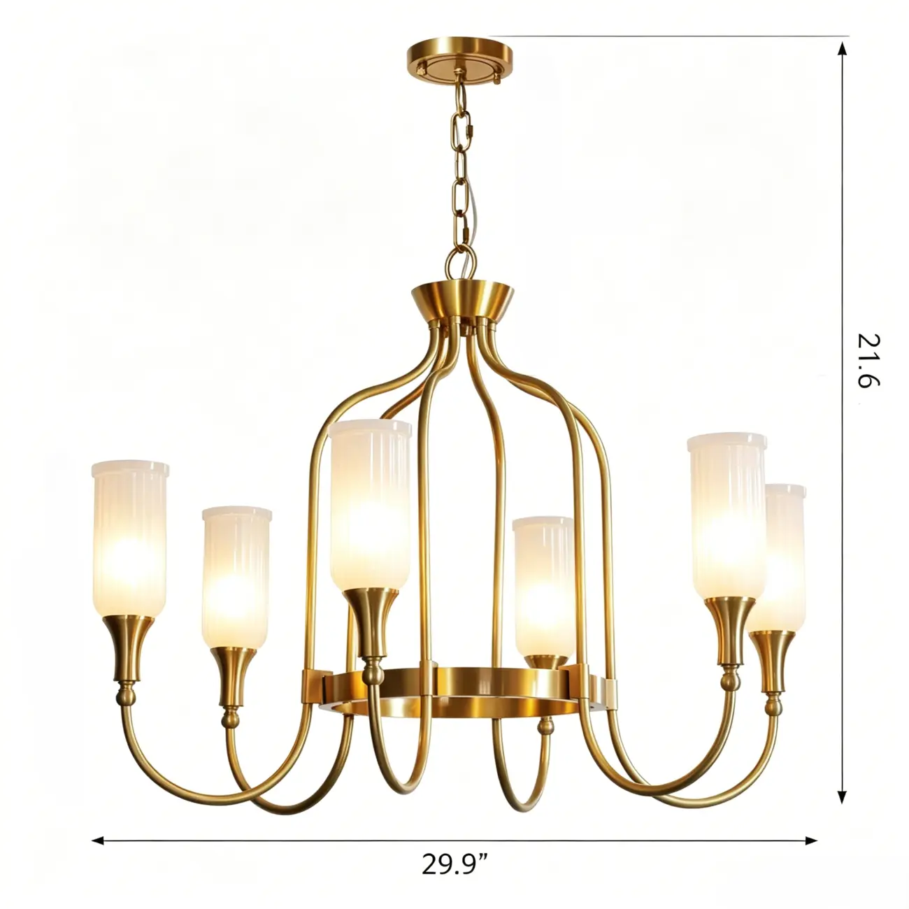 Modern Luxury Brass Chandelier with Fluted Glass Shades #size