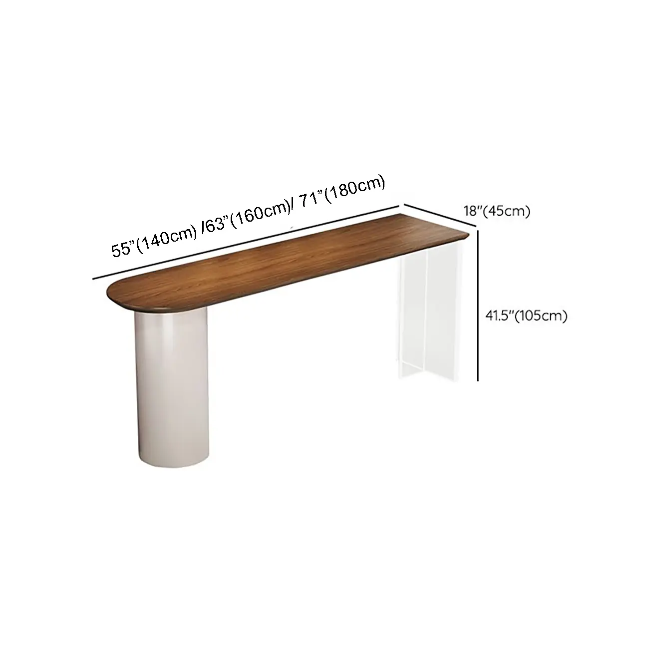 Modern Pine Wood Pub Table with Acrylic Base for Office #size