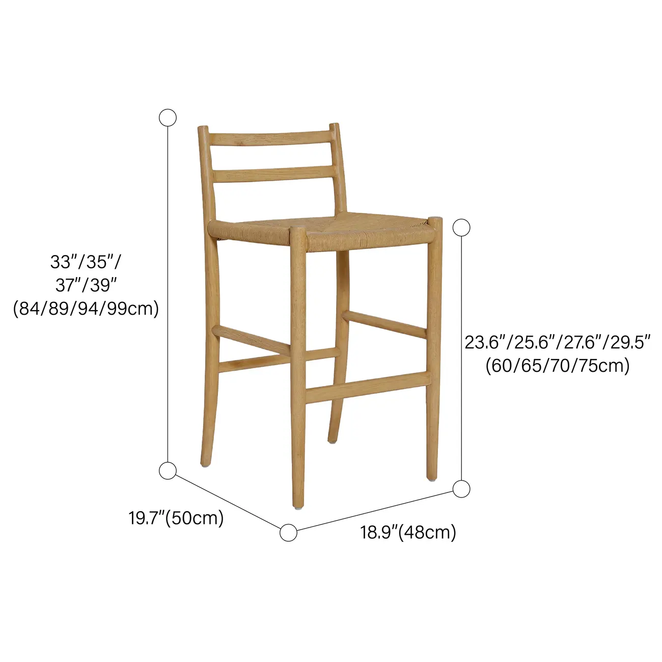 Open Back Mid-century Modern Woven Rope Bar Stools Solid Wod Frame #size
