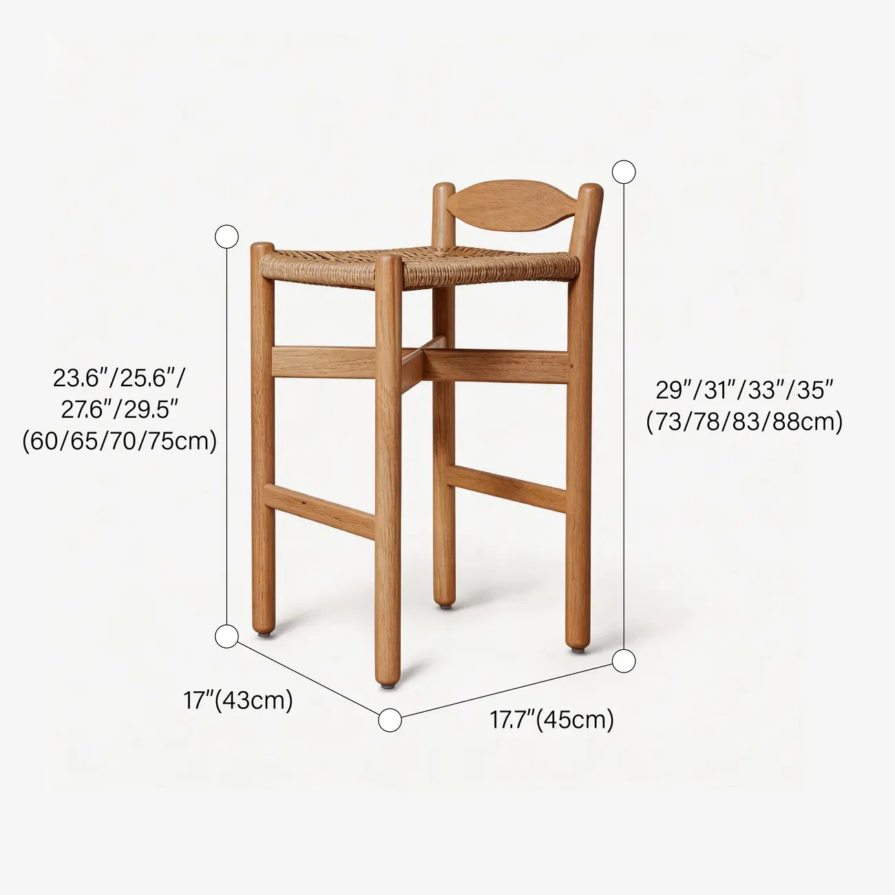Modern Crafted Solid White Ash Wood Bar Stool For Kitchen Island #size