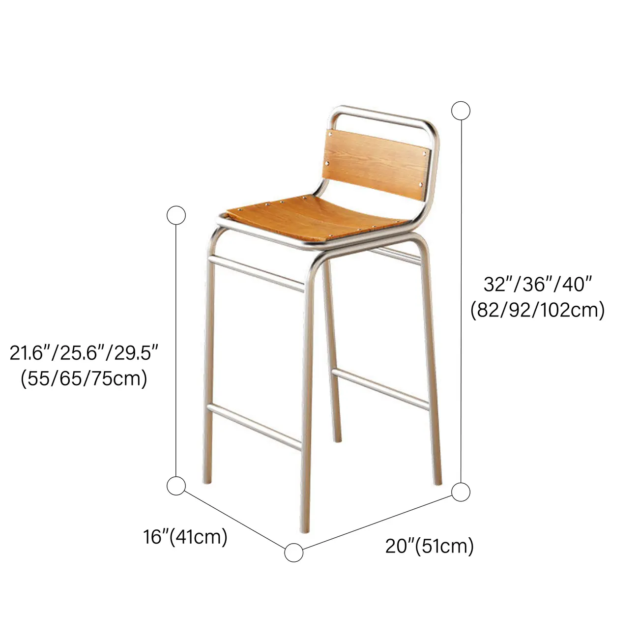 Minimalist Low Back Wood Seat Counter Height Bar Stool #size