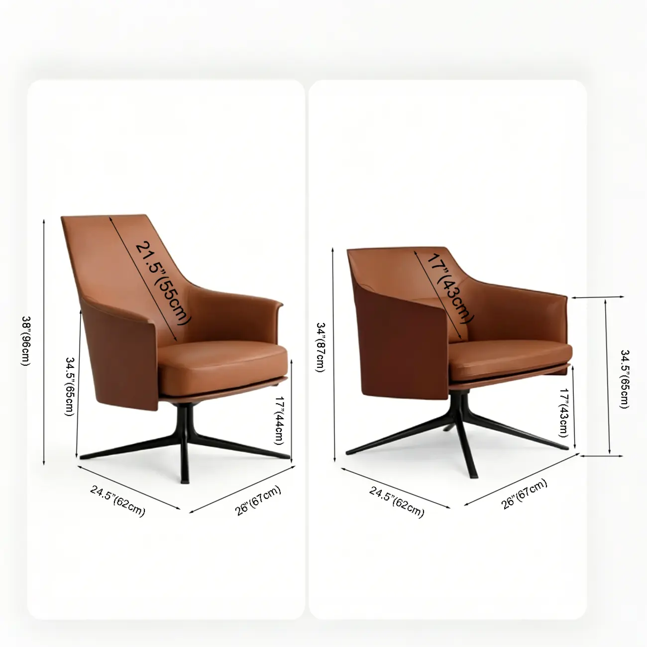 Mid-century Modern Swivel Leather Arm Chair High And Mid Back #size