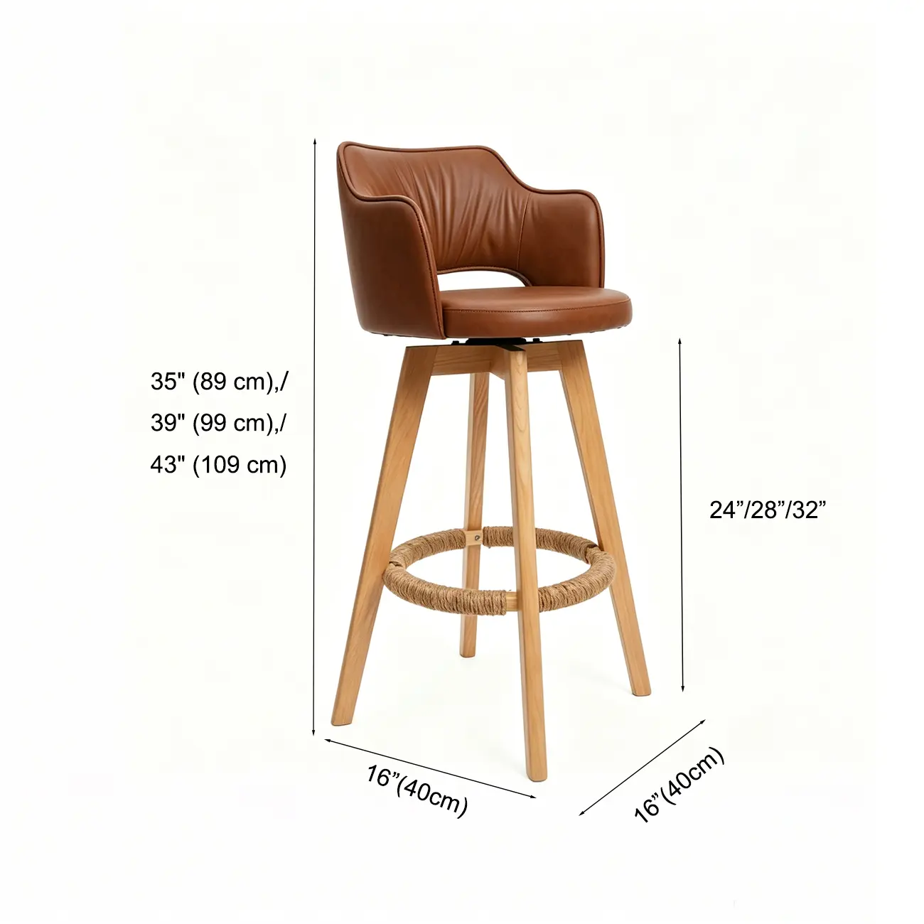 Counter Swivel Leather Wooden Bar Stools With Footrest #size