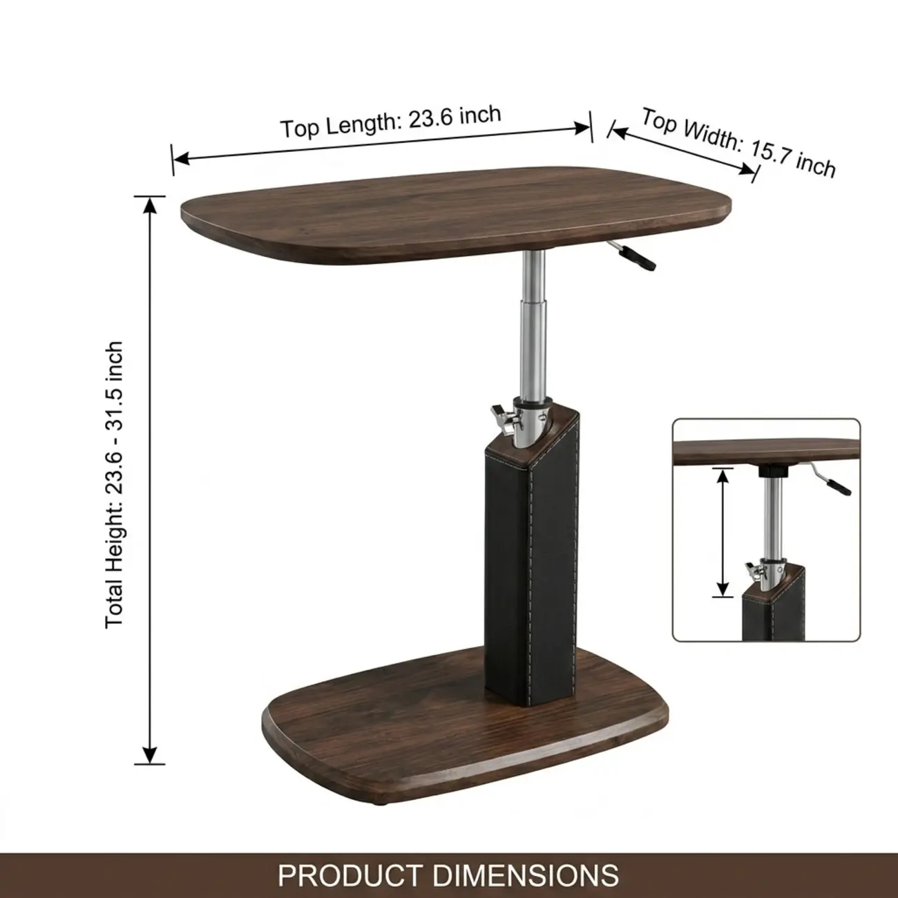 Modern Adjustable Height Swivel C-Shaped Side Table #size