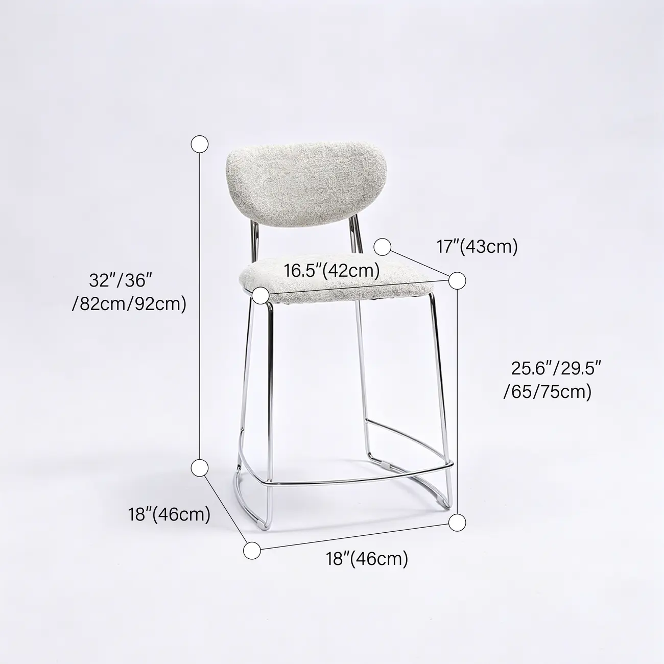 Minimalist Solid Steel Upholstered Kitchen Counter Stool #size