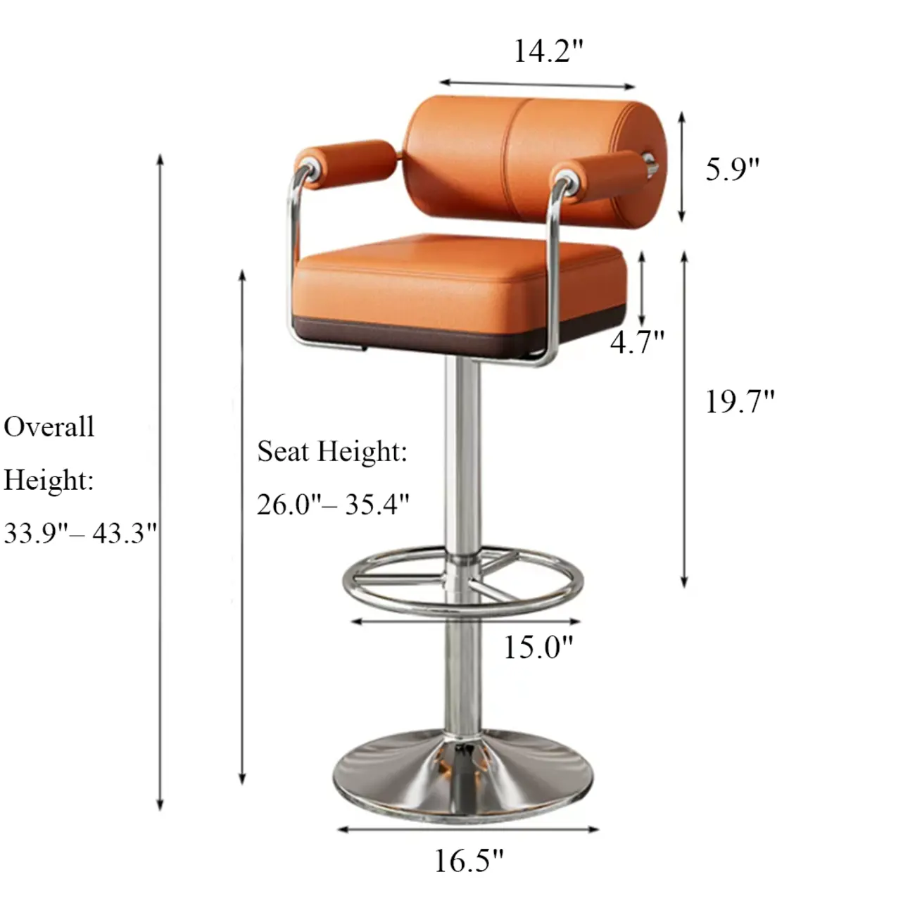 Square Adjustable Leather Gold Legs Swivel Bar Stools #size