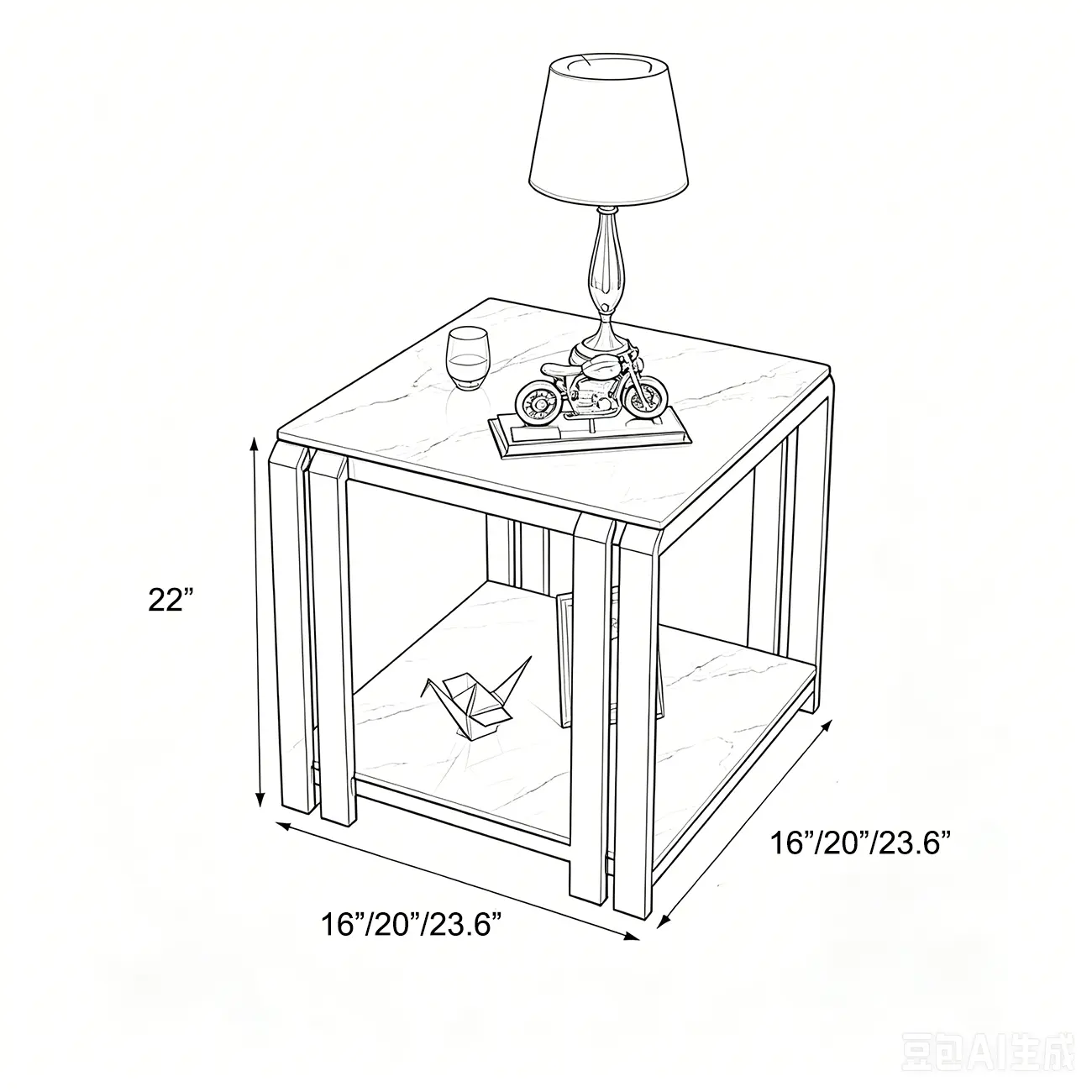Modern Sintered Stone Square Side Table for Living Room #size