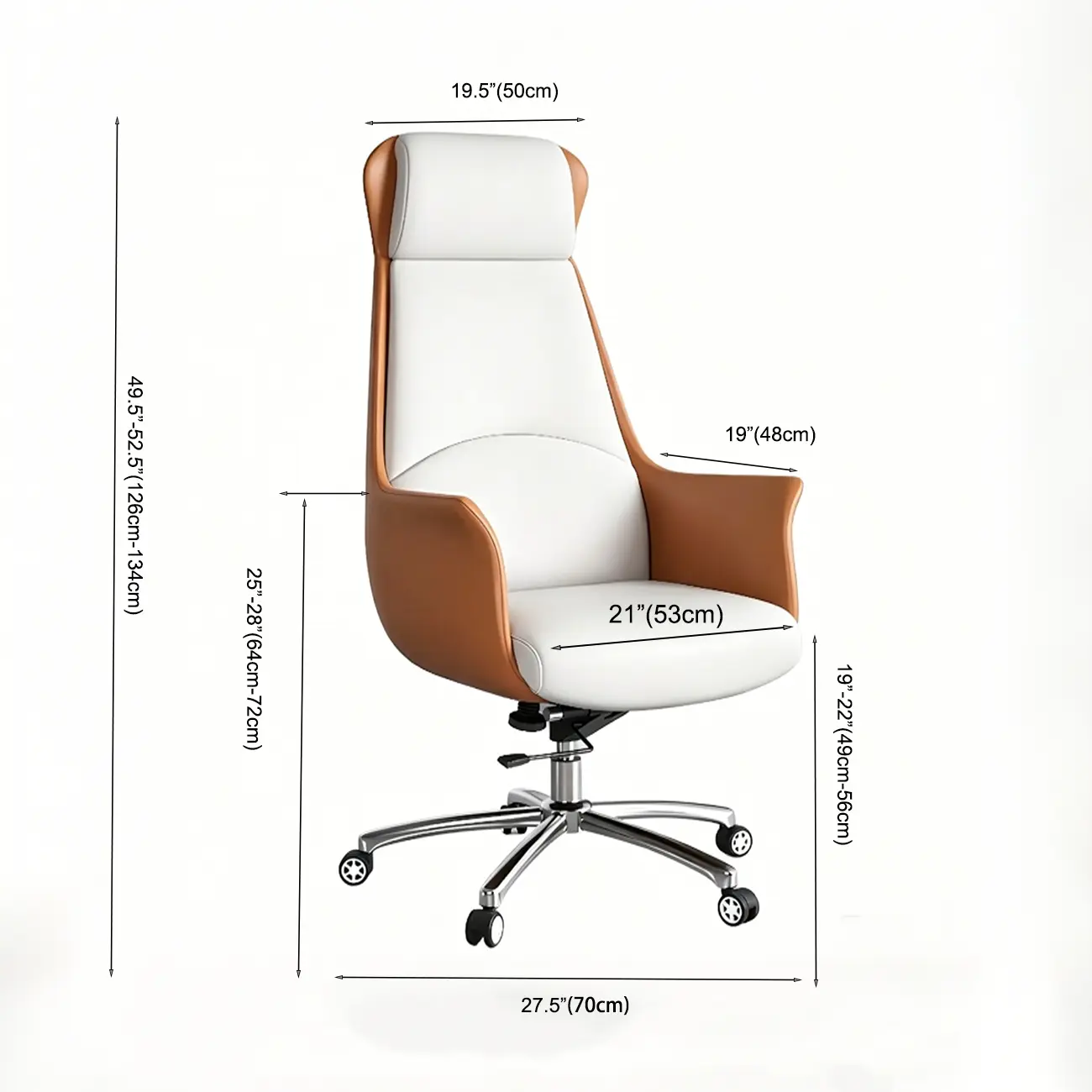 Modern White Orange Leather Ergonomic Executive Office Chair #size