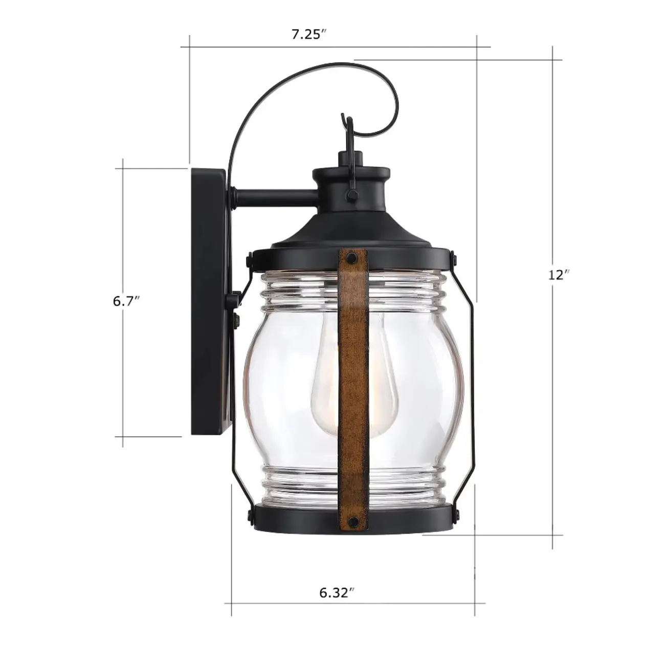 12" Industrial Black Glass Farmhouse Outdoor Wall Light #size