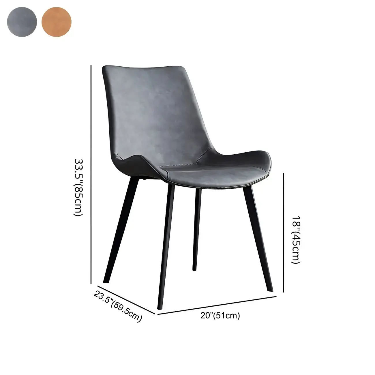 Industrial Modern Dining Chairs Set of 2 with Leather Upholstery #size