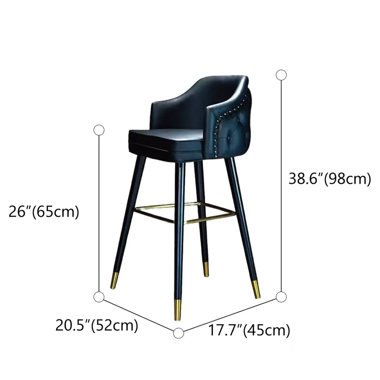 Mid-century Modern Upholstered Tufted Back Tuxedo Counter Stools #size