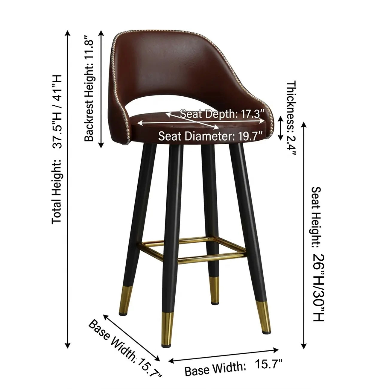Modern Round Faux Leather Curved Back Bar Stools #size