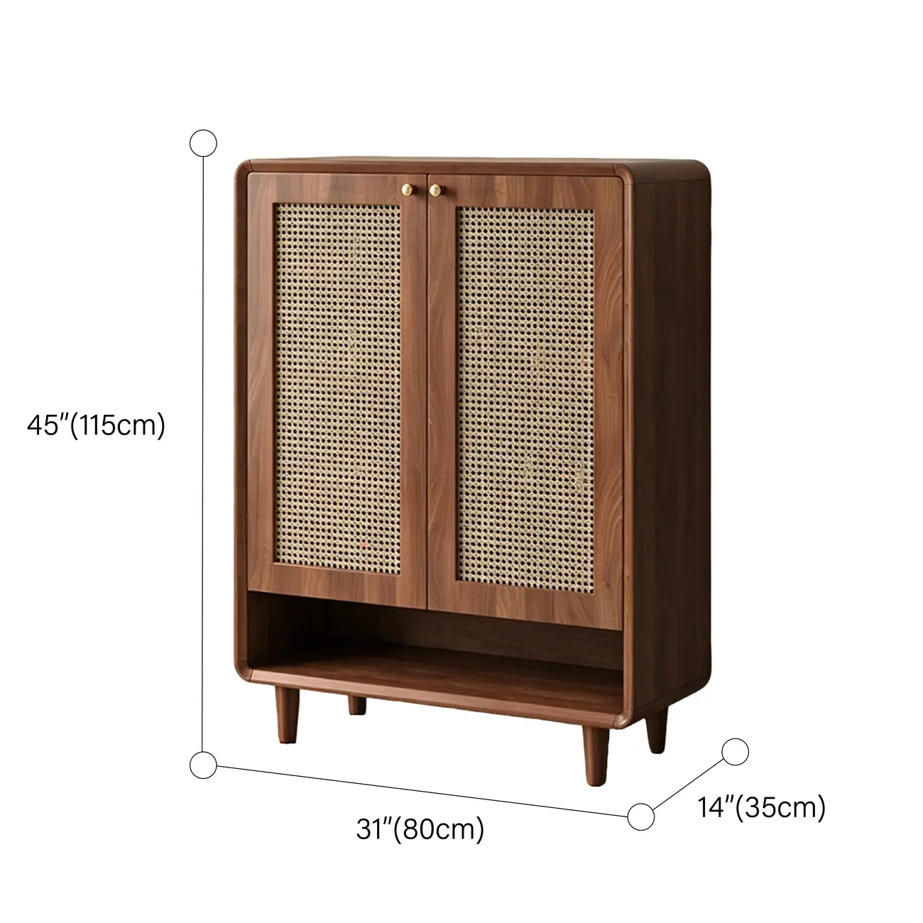 Walnut Wooden Freestanding Entryway Shoe Cabinet With Adjustable Shelves #size