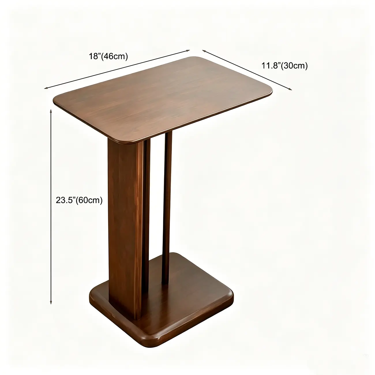 Slim Natural Wooden C-Shaped Sofa Side Table with Storage #size