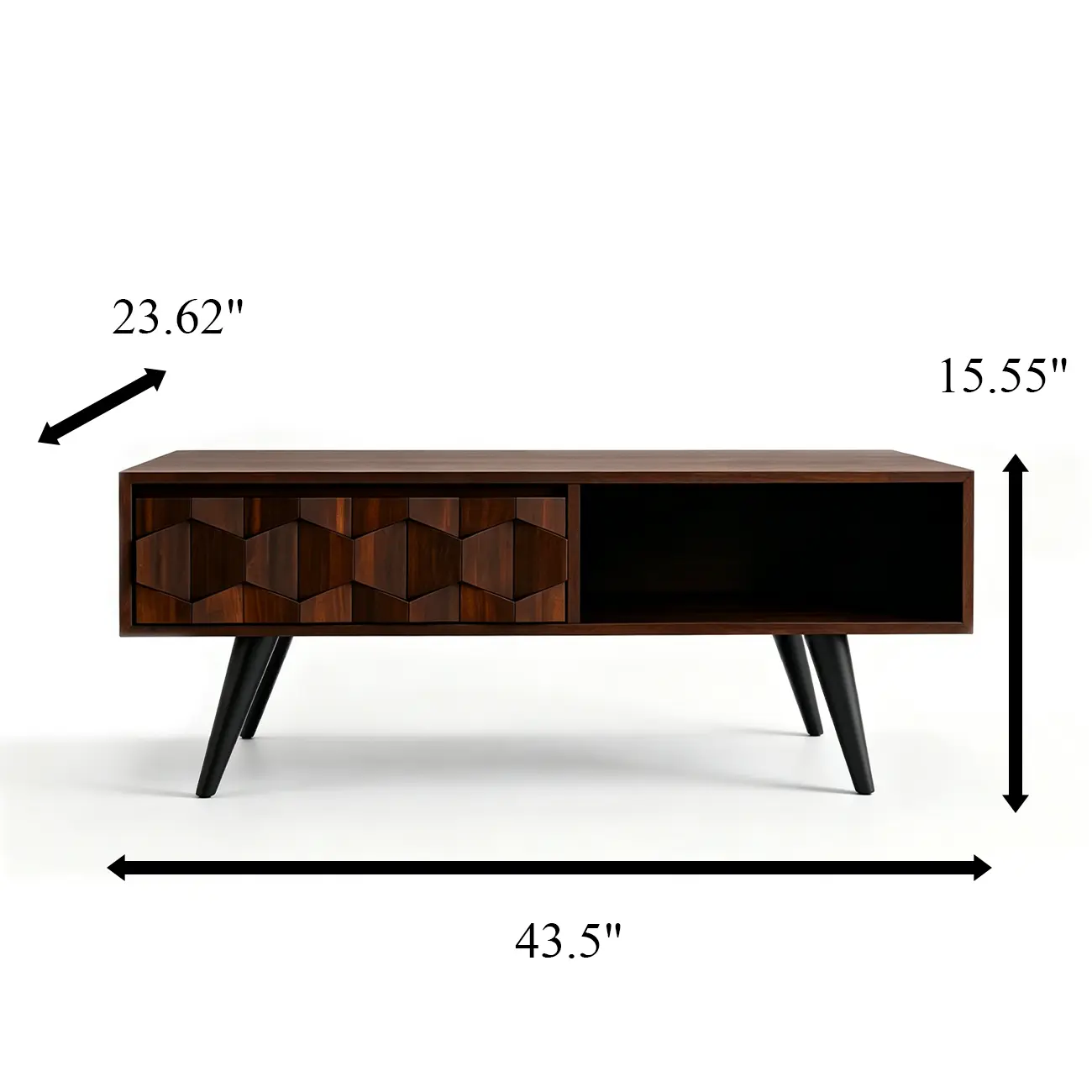 Mid-Century Modern Brown Wood Coffee Table with Drawers #size