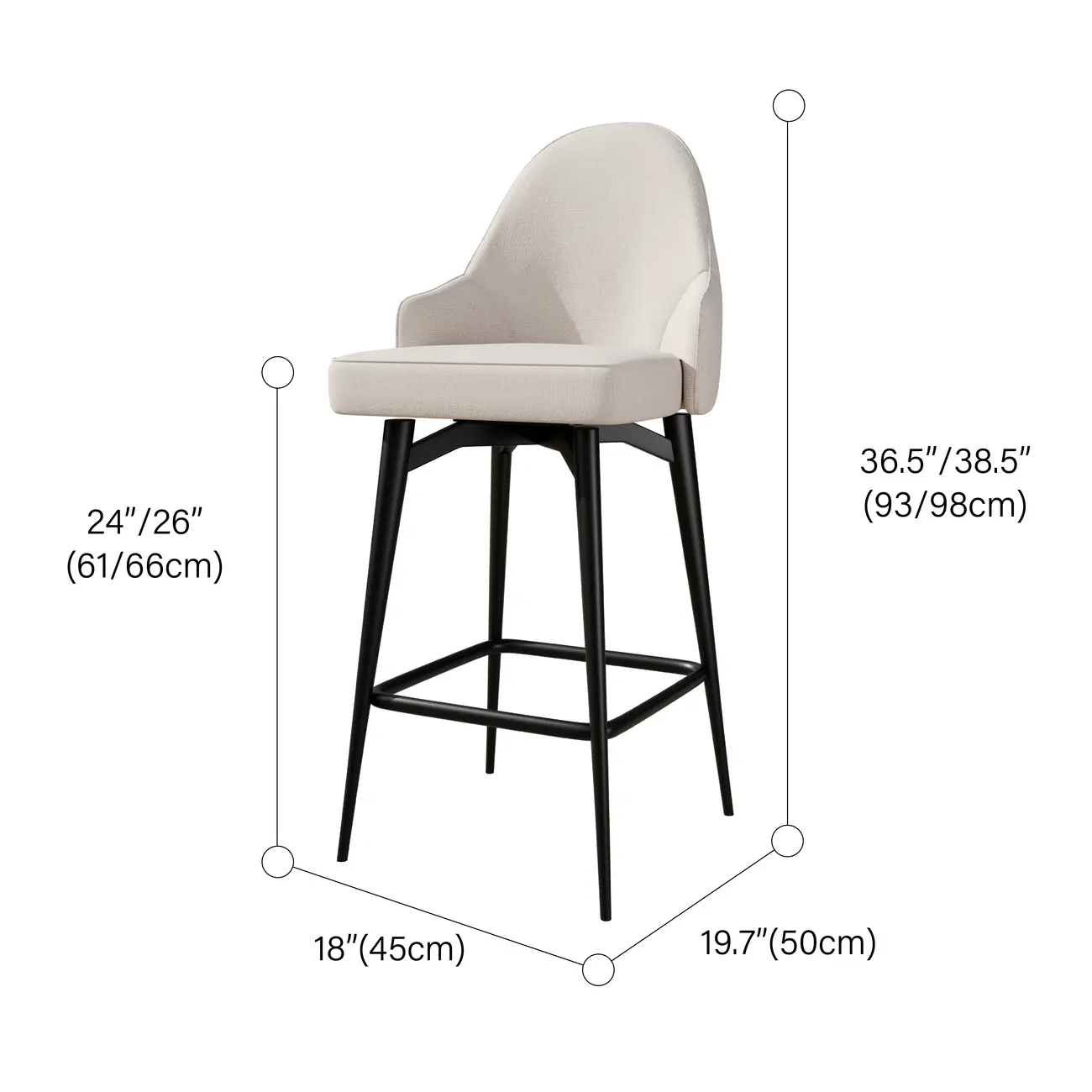 360° Swivel Modern Counter Stool In Faux Leather And Chenille Fabric #size