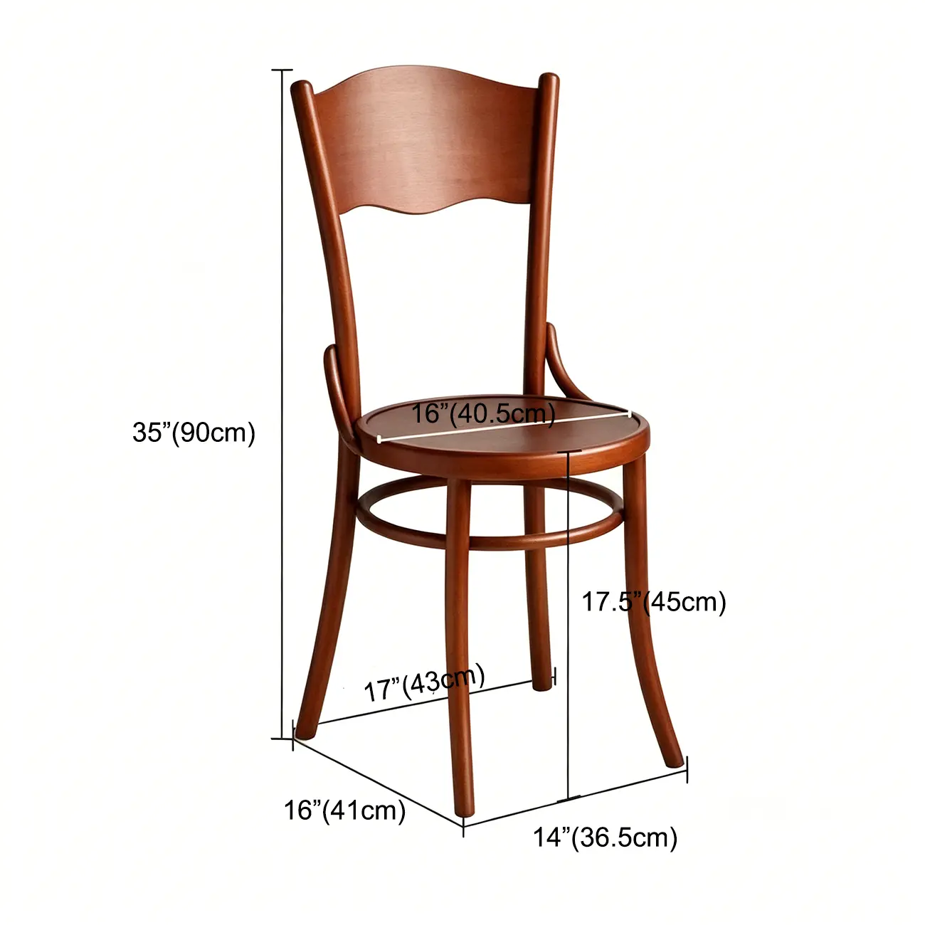 Mid-Century Modern Round Wood Dining Chair #size