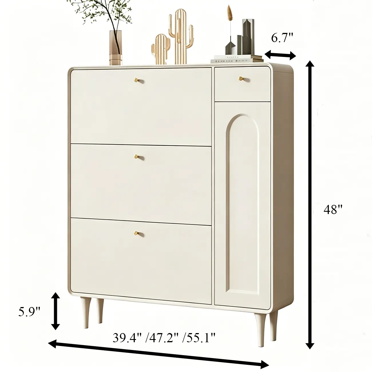 Beige Wood Entryway Shoe Cabinet with Hidden Storage #size