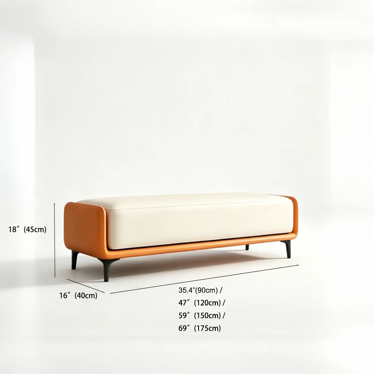 15" Wide Upholstered Rectangle Leather Bedroom Bench #size