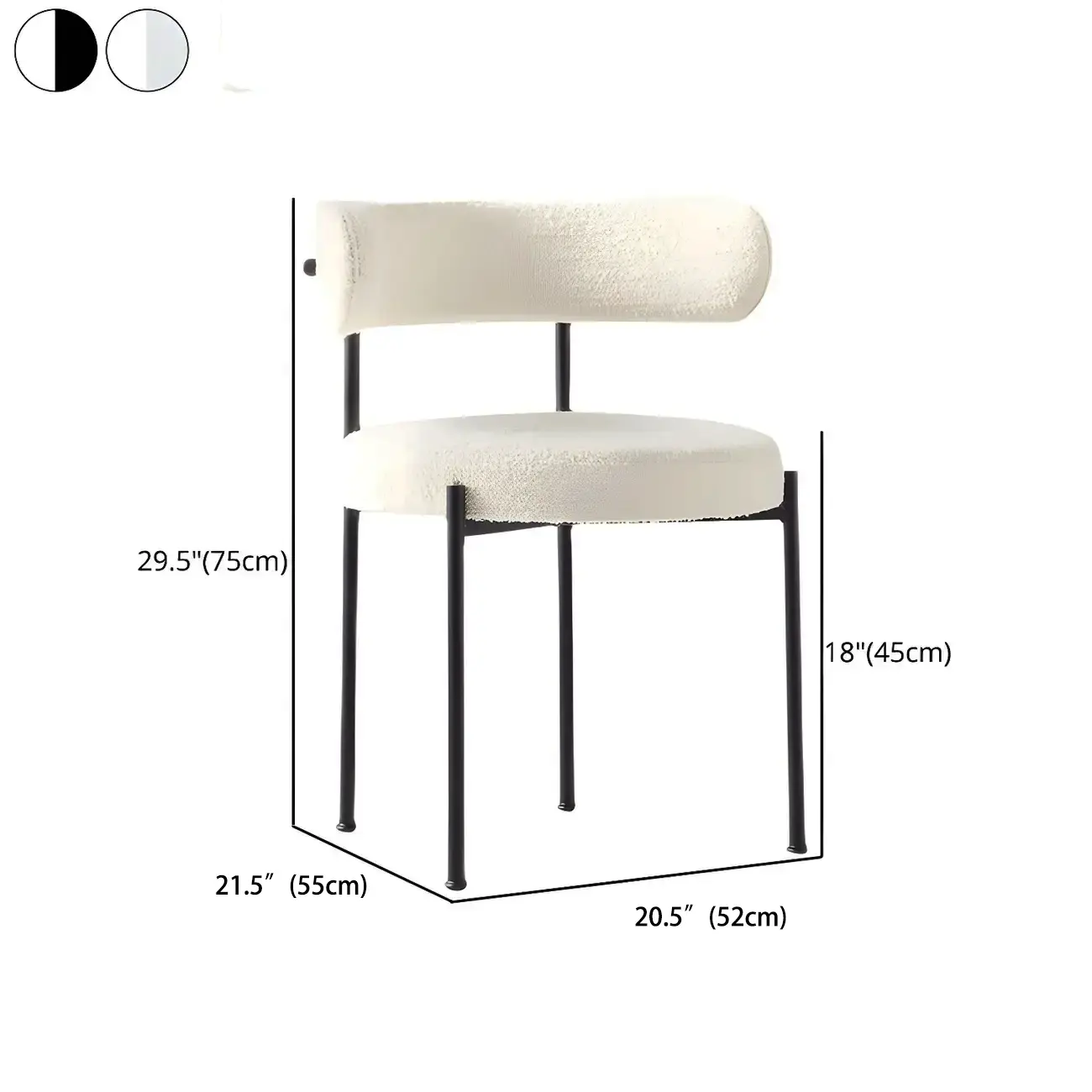 Minimalist White Curved Back Buncle Dining Chairs With Metal Frame #size