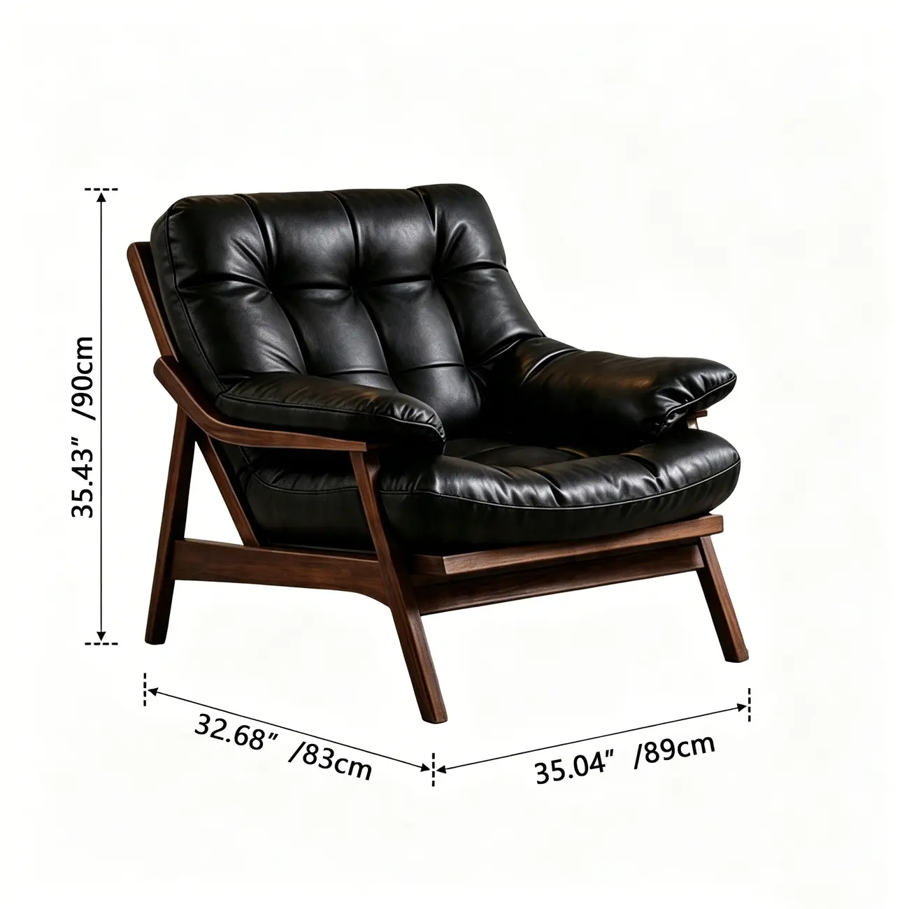 Mid-Century Modern Button-Tufted Leather Accent Chair #size