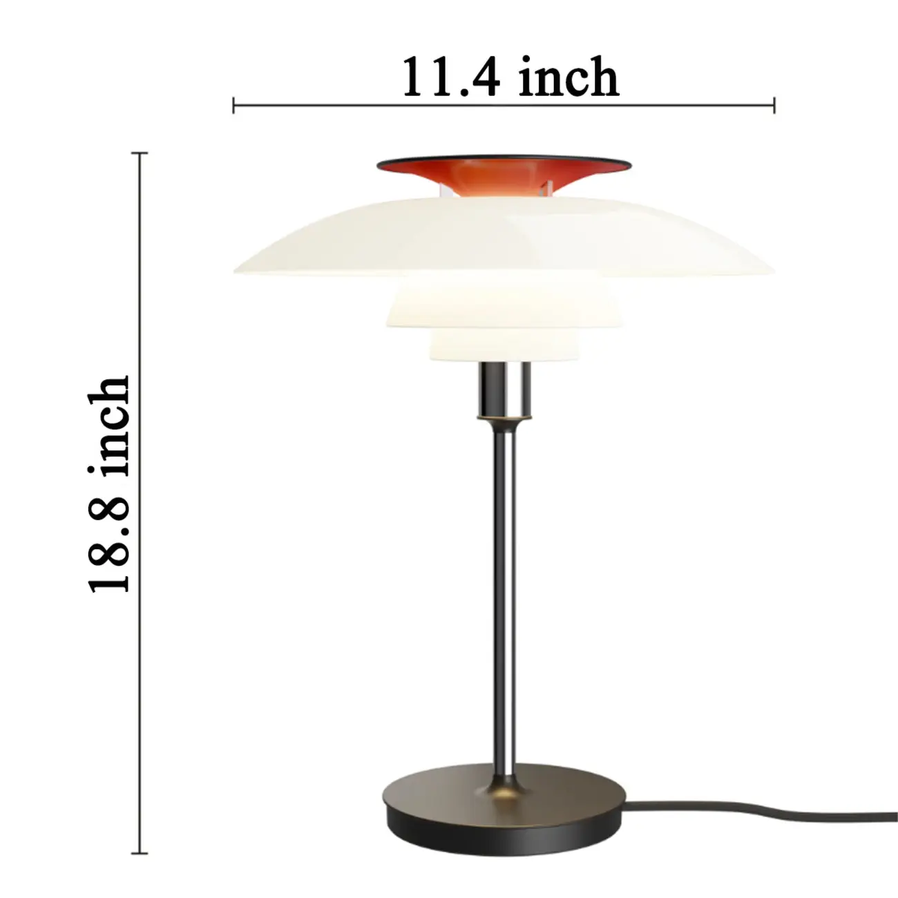 Minimalist White 3-tier Layered Accent Table Lamp With Red-orange Top #size